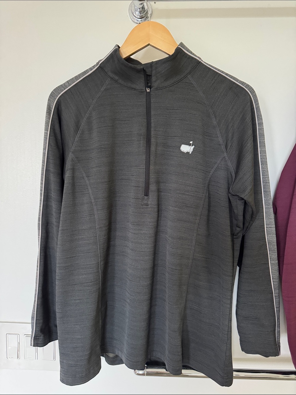 Masters Kids Charcoal and Maroon Half-Zip Sweater with Contrast Stripe